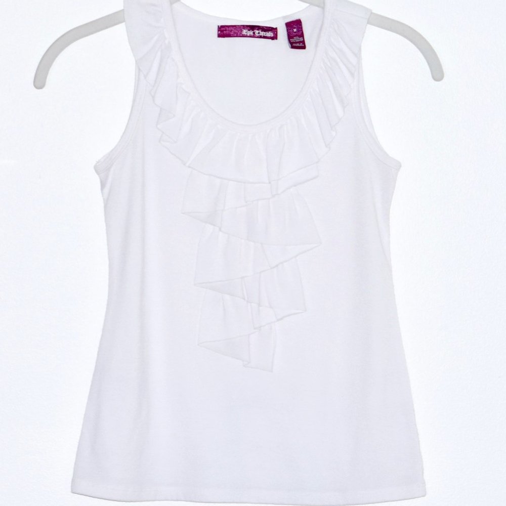 Epic Threads Ruffled Sleeveless White Tank Top - Medium